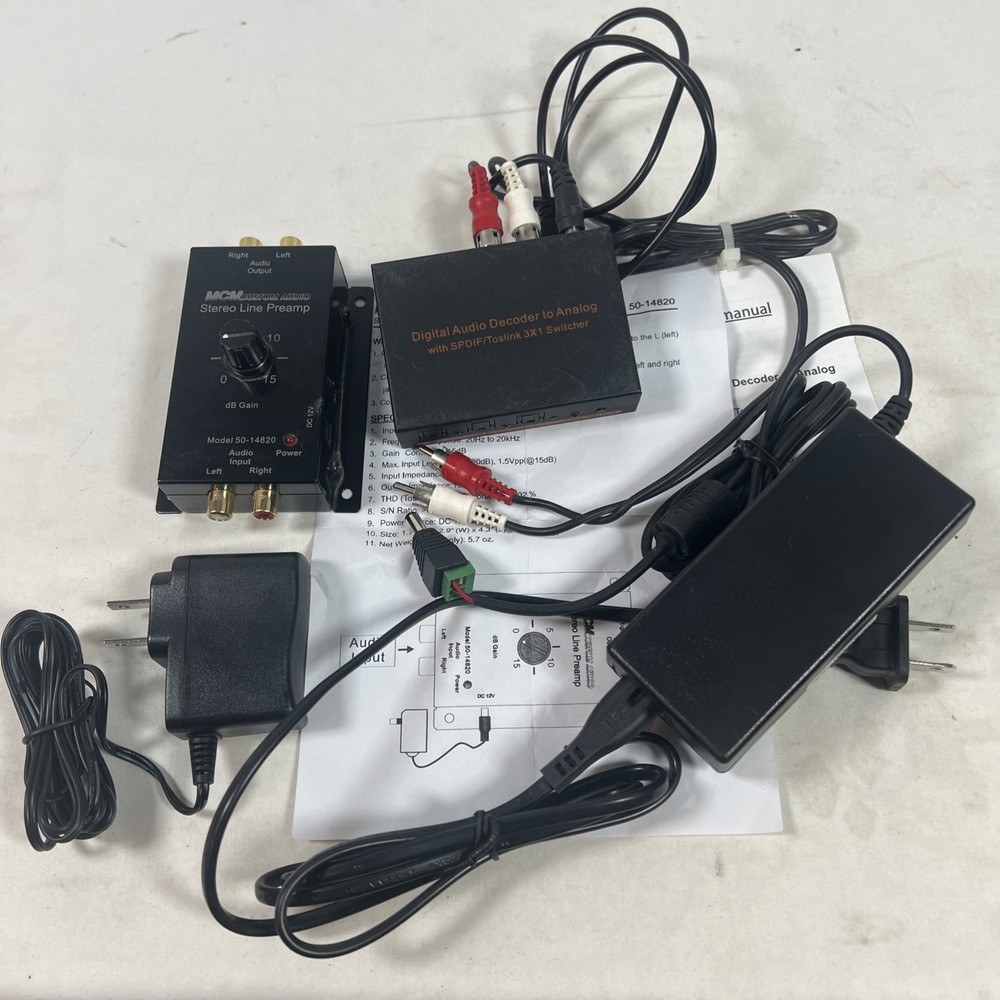 Digital to Analog Audio Decoder 3 Port Optical SPDIF Toslink & MCM Cust. Preamp