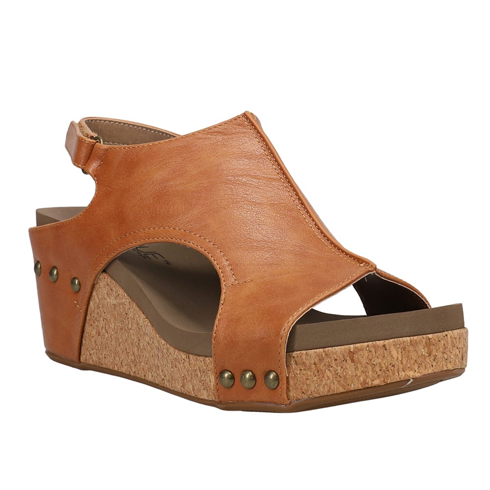 Corkys Carley Studded Slingback Wedge Womens Brown Casual Sandals 30-5316-CGSM