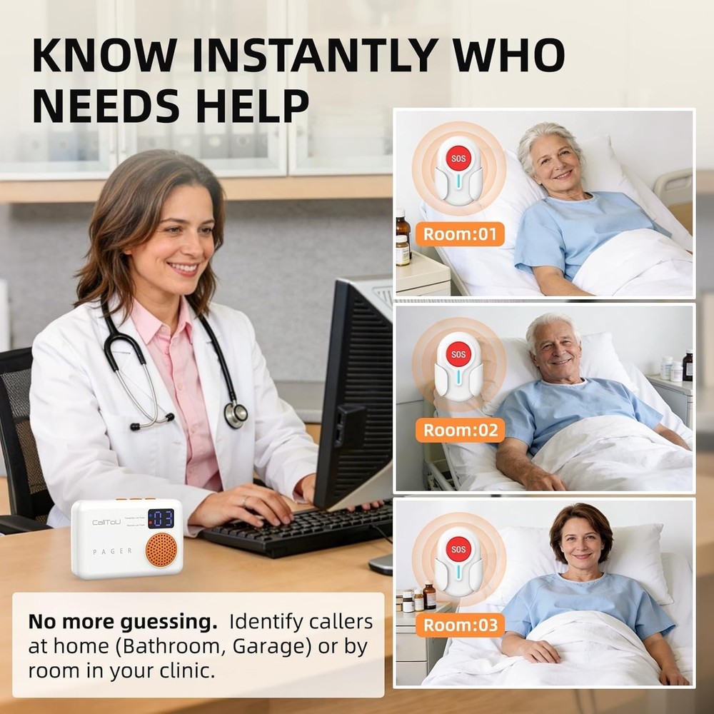 Vibration Call Bell System - 2 Waterproof Buttons, Expandable Caregiver Solution