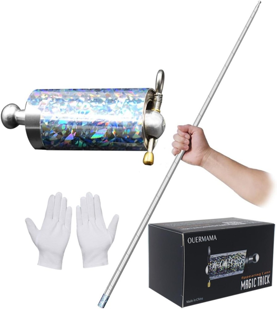 Professional Silver Magic Cane with Quick-Action Spring Switch & Gloves Included