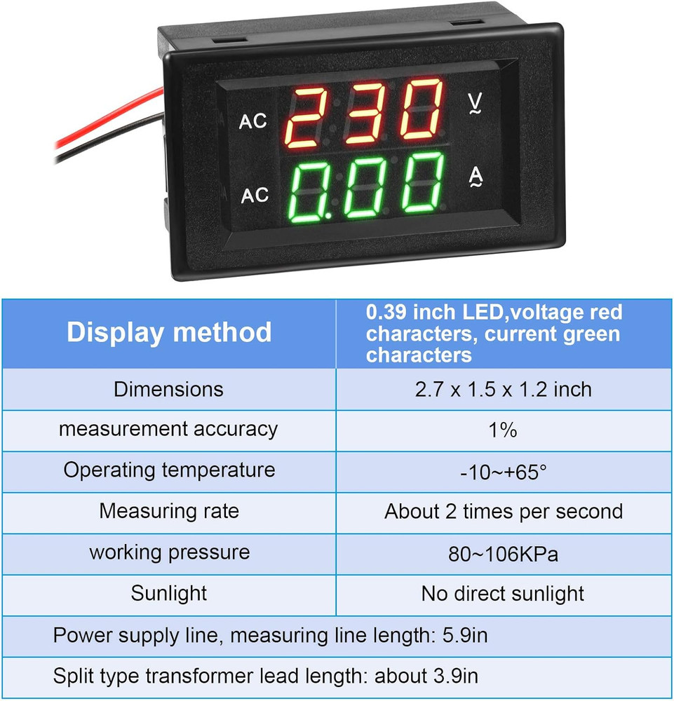Volt Amp Meter 500V 200A Voltmeter Voltage and Current Meter Digital Dual Displa