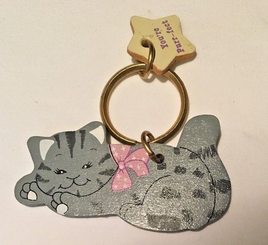 Wood Cat Keychain Key Ring