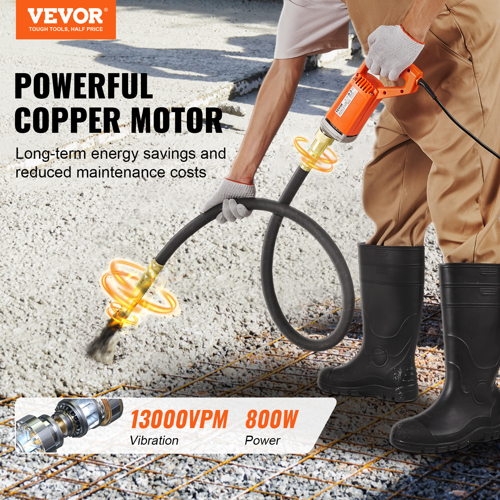 VEVOR Handheld Electric Concrete Vibrator 800W 6.6 feet Shaft Air Bubble Remover