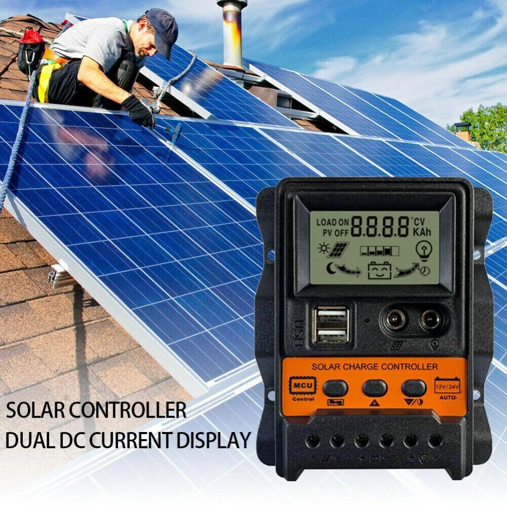 30A PWM Solar Charge Controller 12/24V Panel Battery Regulator Charger LCD USB