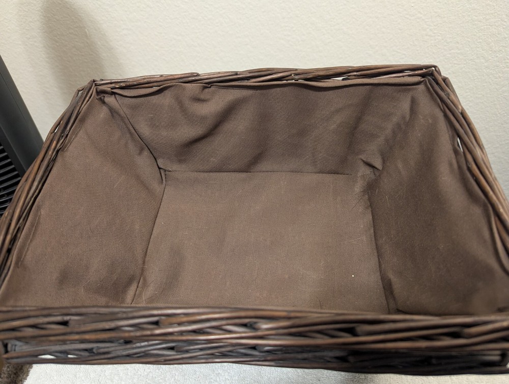 2x Wicker Baskets with Linen Liners, 9.5" x 13" x 5", Brown