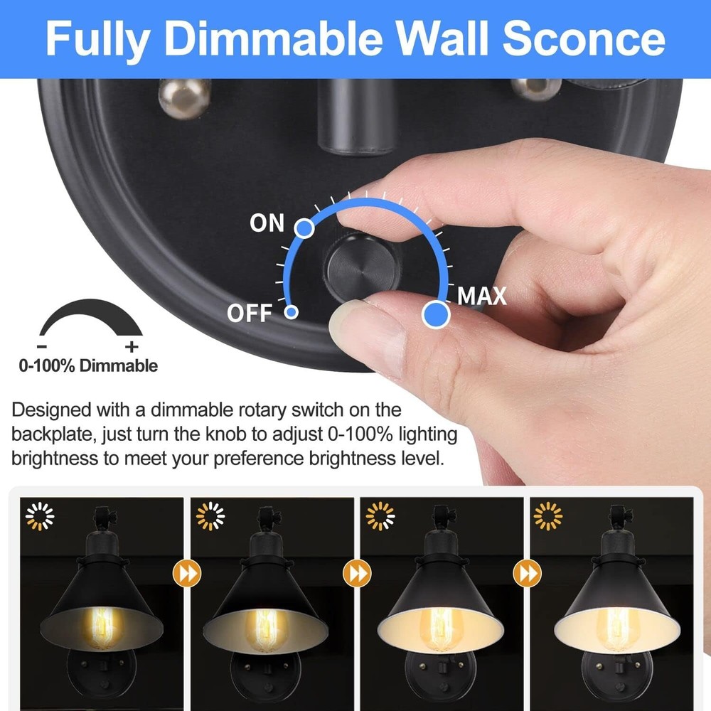 Wall Sconce Plug in Dimmable Wall Sconce W/ Switch Swing Arm Wall Lights Plug in