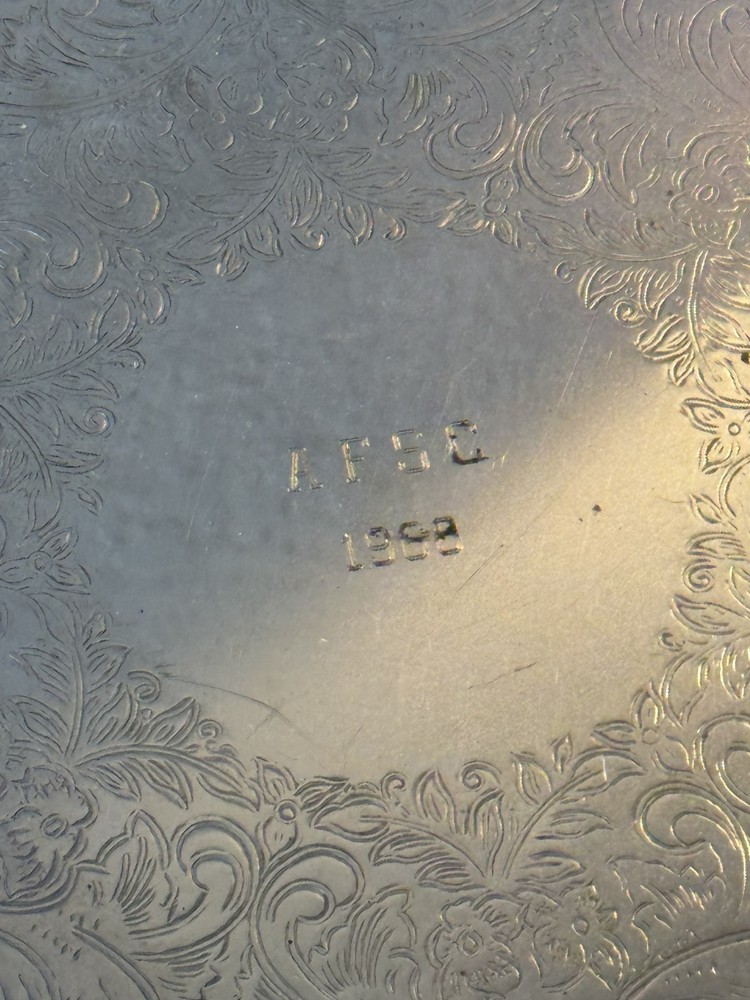 Ornate Silver Plated Tray with Inscription AFSC 1968 - WM A Rogers