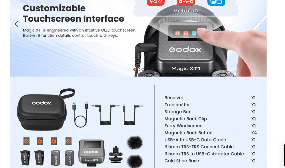 GODOX Magic XT1 Touchscreen Wireless Lavalier Microphone for Camera/Android/iPho