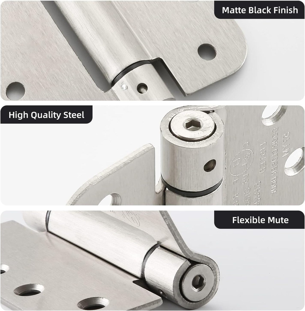 4” Self Closing Door Hinges | Spring Loaded | Adjustable | Satin Nickel | 2 Pack