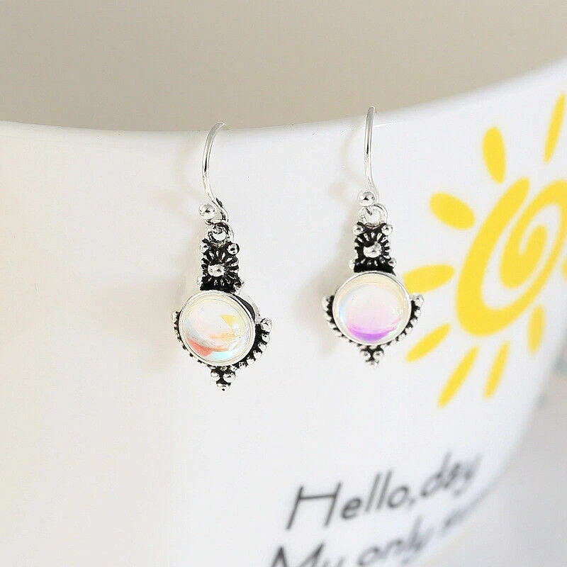 Rainbow Moonstone 925 sterling silver handmade Dangle Drop Earrings 2"