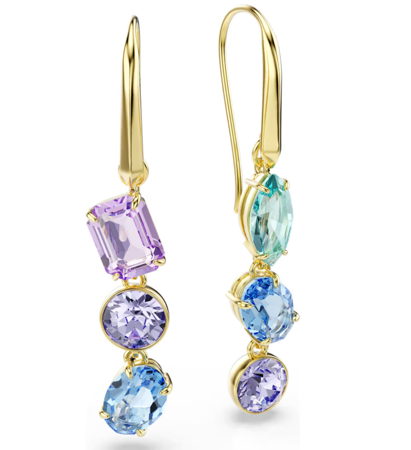 Swarovski Gema drop earrings Asymmetrical design, Mixed cuts, Multicolored