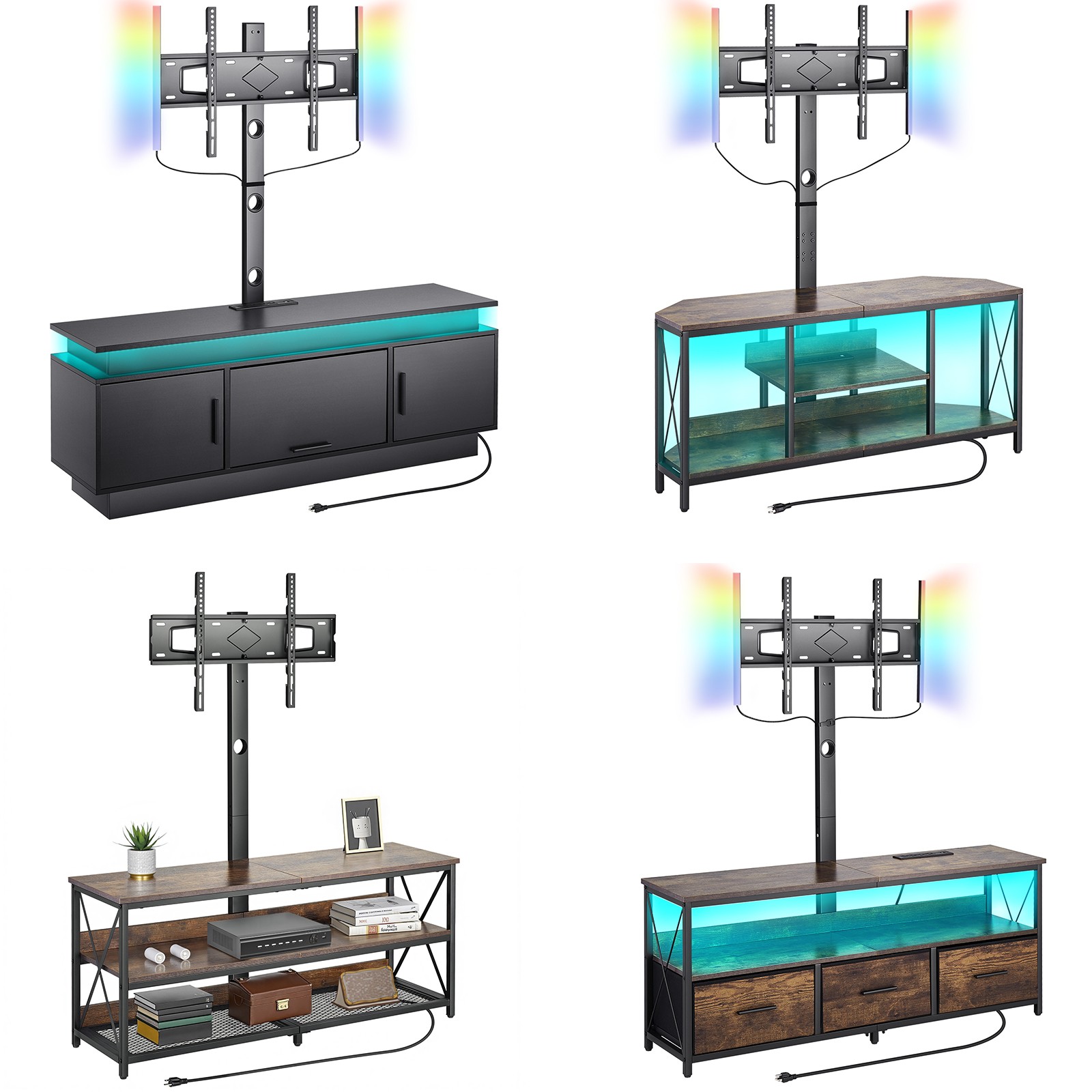 45/48/52/60" TV Stand with Mount for up to 75" TVs w/ Drawer/LED Light/Cabinet