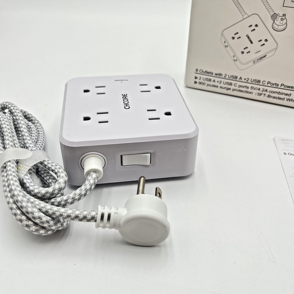 CHCORE 8 Outlet Power Strip 2 USB A 2 USB C Surge Protector 5FT Cord OPEN BOX
