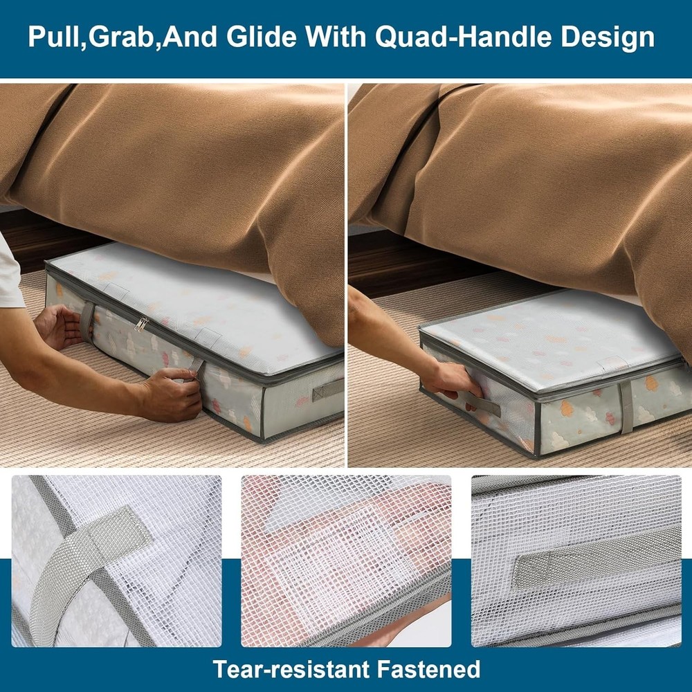4-Pack Humid-Proof Under Bed Storage Bins, Transparent & Durable Design