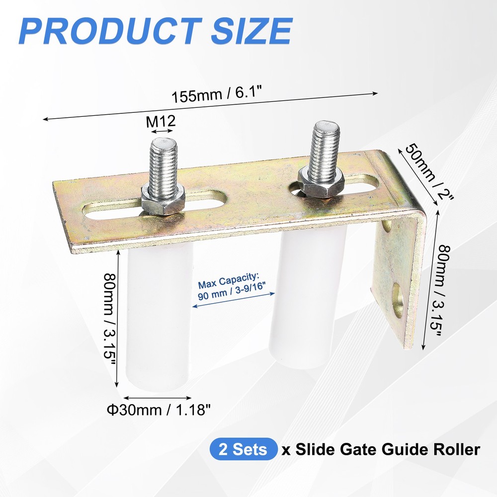 4Pcs Slide Gate Guide Roller 3" Nylon Gate Support Rollers with Bracket White