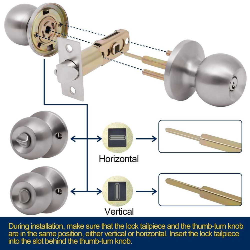 Lanwandeng Door Knobs with Lock and Key, Keyed 1 Pack, Satin Entry Keys