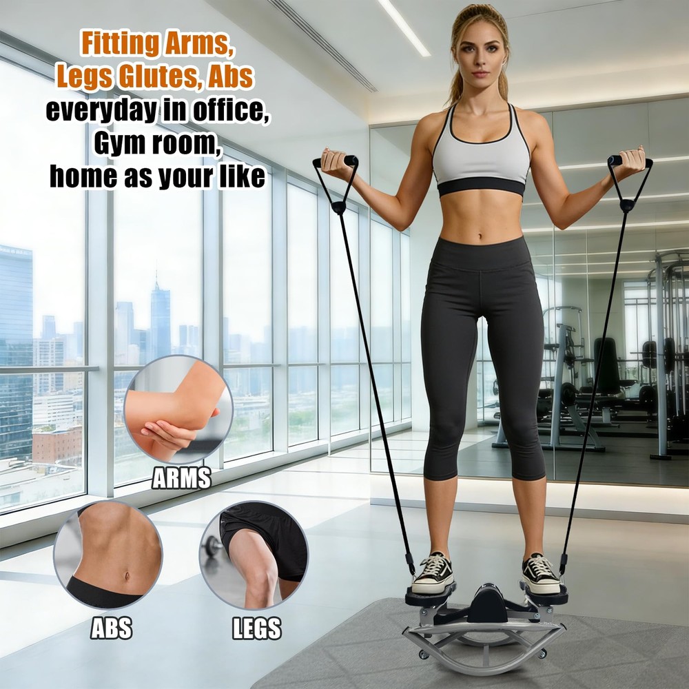 Lateral Rocking Stepper Exercise Machine with Resistance Bands, Low-Impact Home