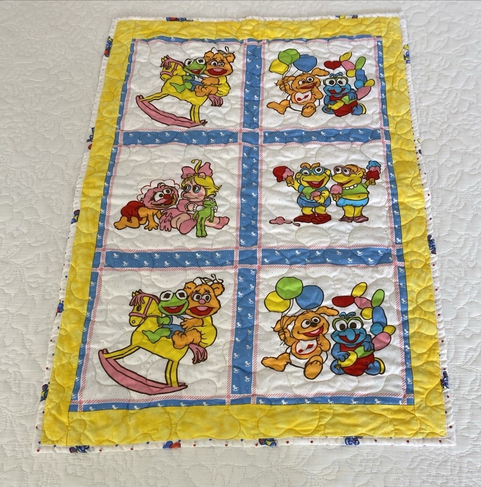 Handmade Patchwork Cotton Quilt Wool Wadding Baby Kids Muppet Babies 95x65cm