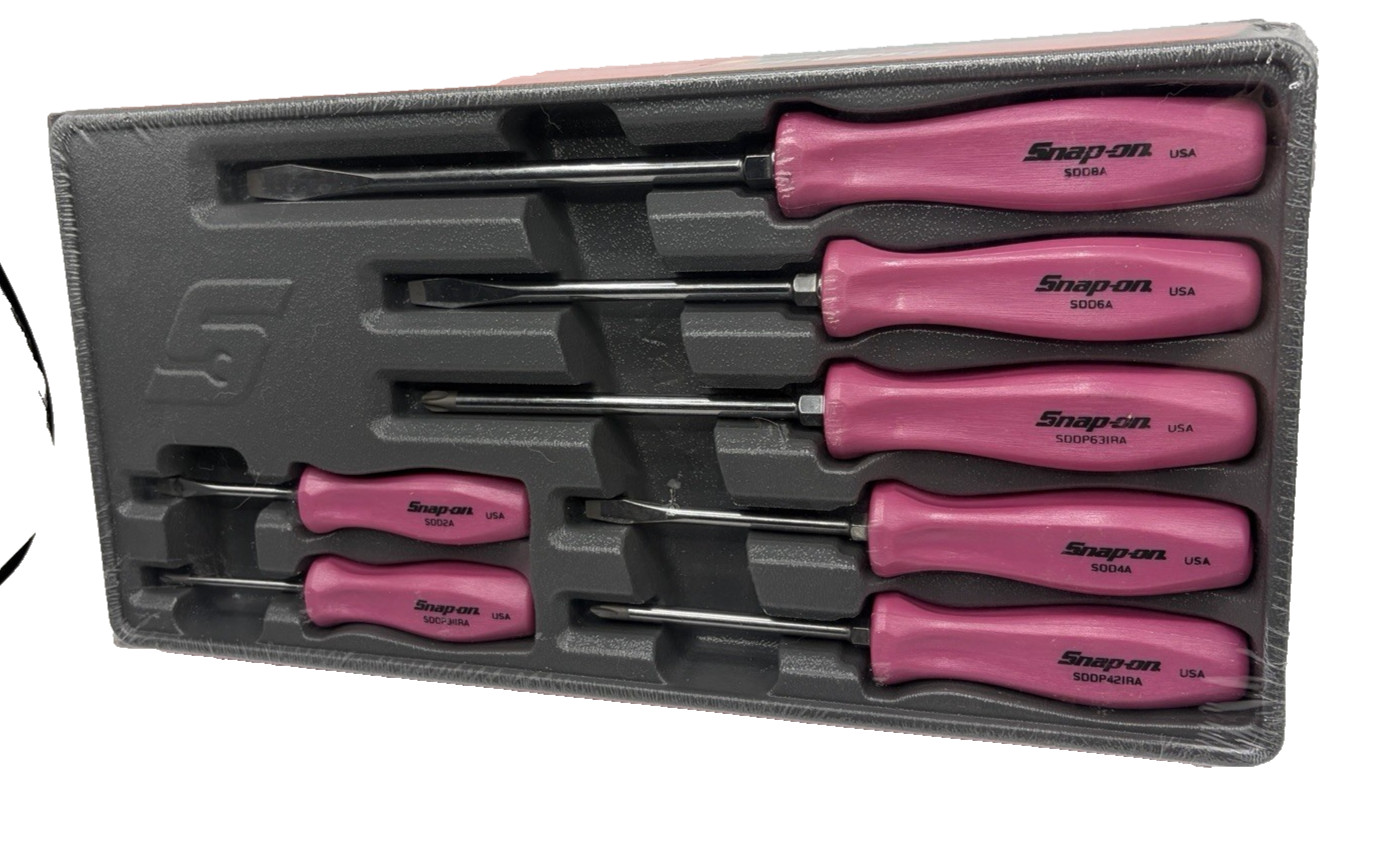 Snap On Tools Pink Hard Handle Combination Screwdriver Set SDDX70APP 7 Piece New