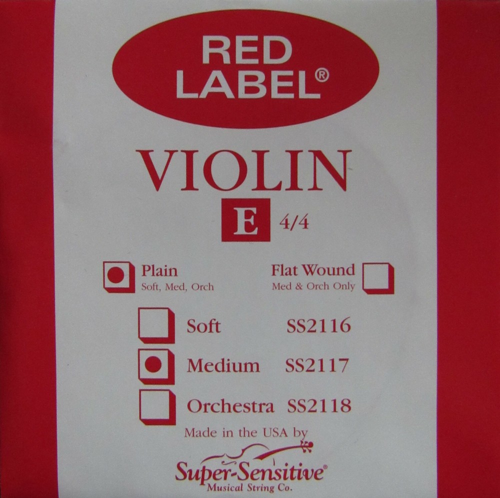 Violin String E 4/4 Medium Plain Red Label Super Sensitive SS2117 Instrument