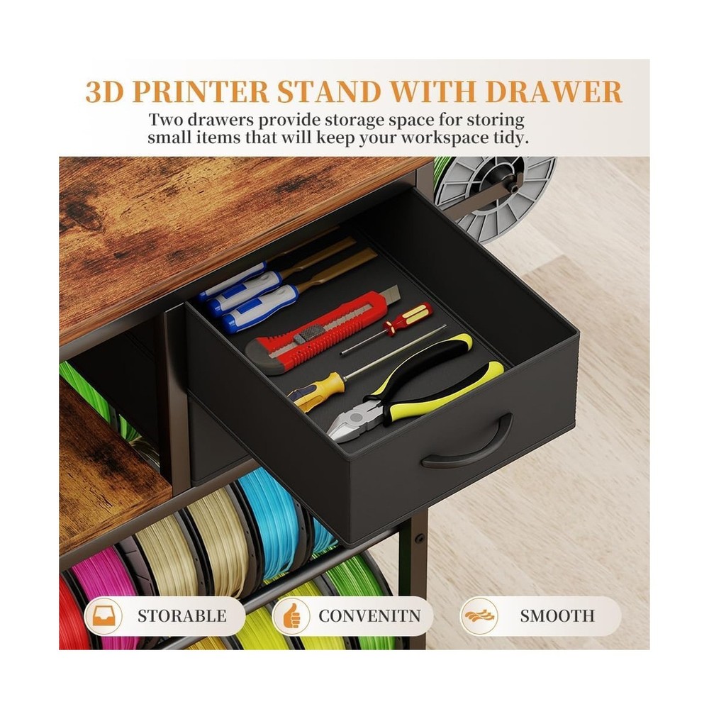 3D Printer Stand with Filaments Storage, Rolling 3D Printer Table Filament St...