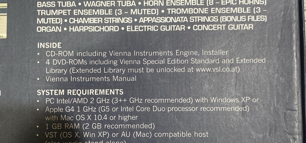VIENNA SYMPHONIC LIBRARY SPECIAL EDITION VSL INSTRUMENTS SOFTWARE