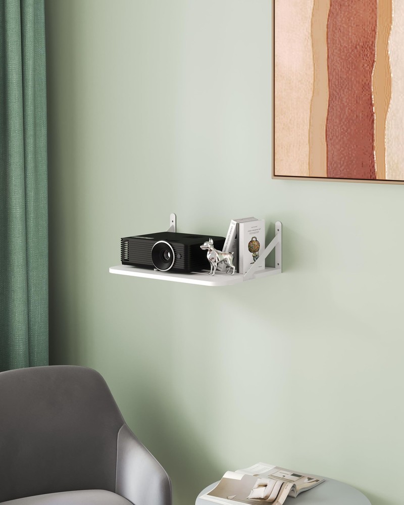 White Small Mini Projector Wall Mount Shelf Modem Router Floating Bracket