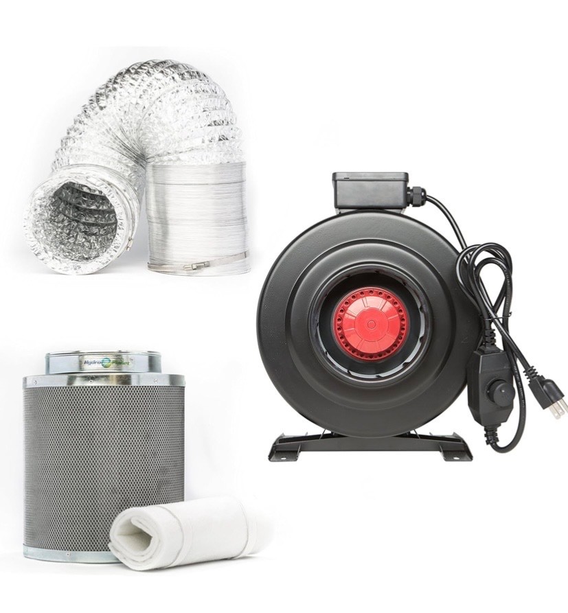 6” 400 CFM Inline Fan w/ Built-In Speed Controller, Carbon Filter