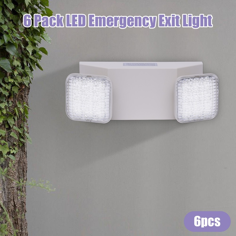 6 Pack Led Emergency Light Commercial Adjustable 2 Head Battery Backup Ul Listed