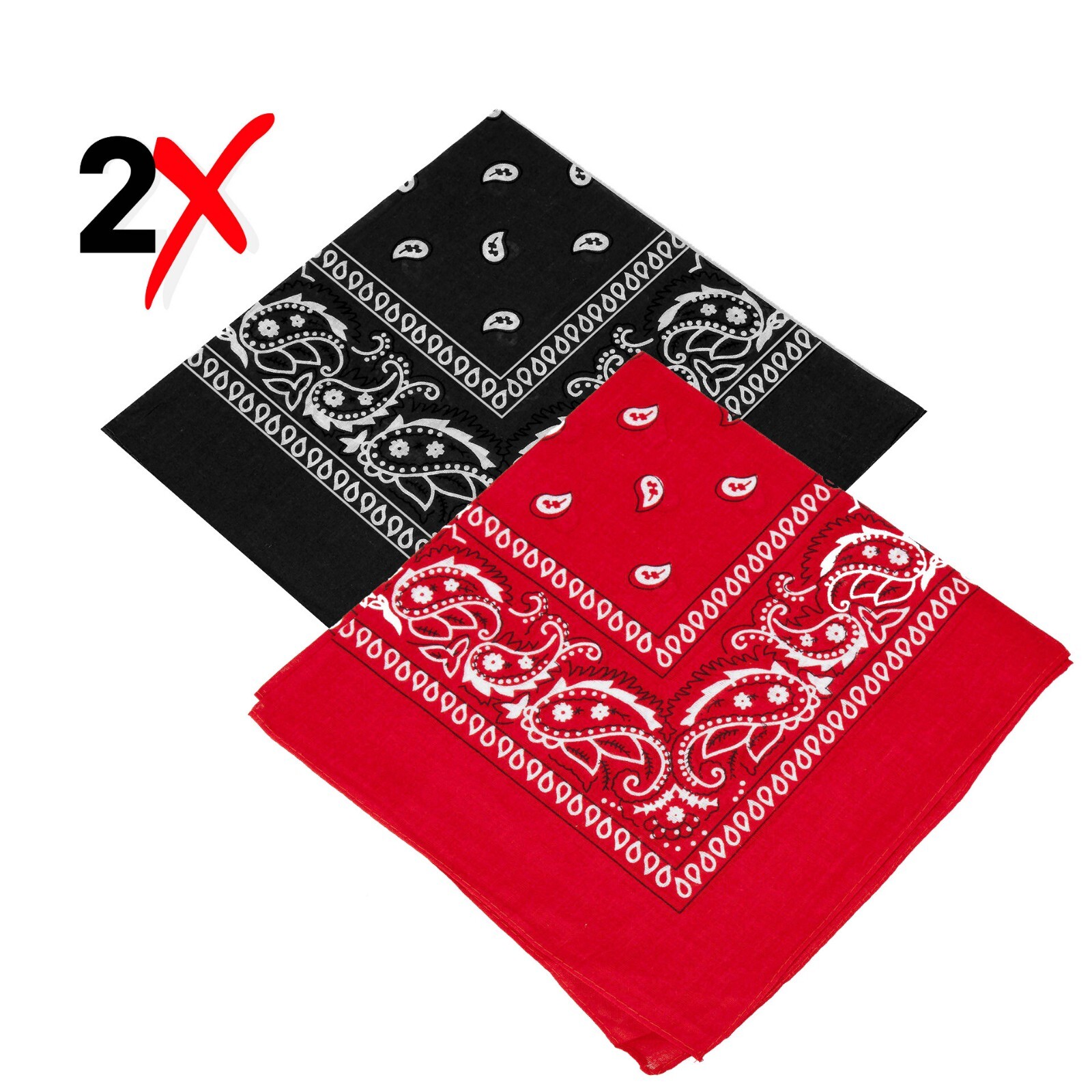 2-Pack Bandana 100% Cotton Paisley Print Double-Sided Scarf Head Neck Face Mask
