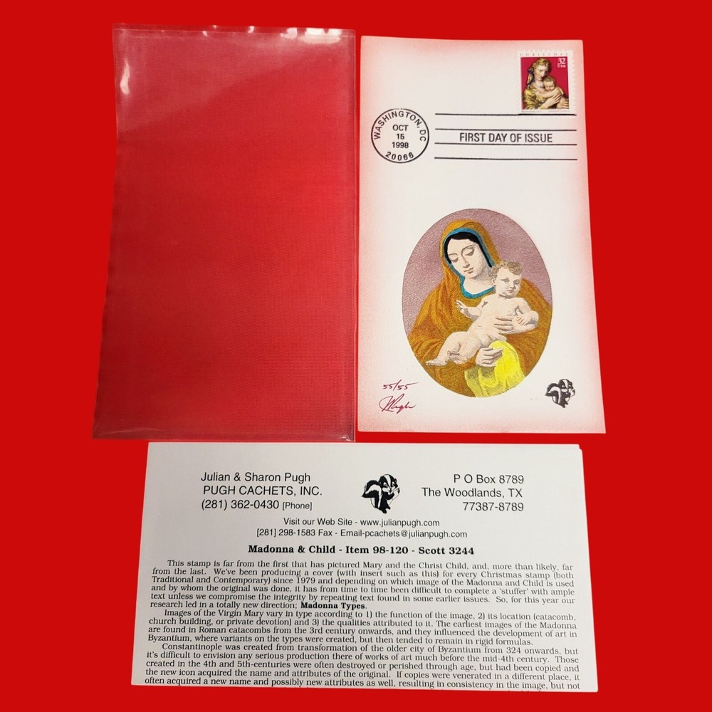 First Day of Issue Madonna & Child Stamp Cache Envelope Enclosure