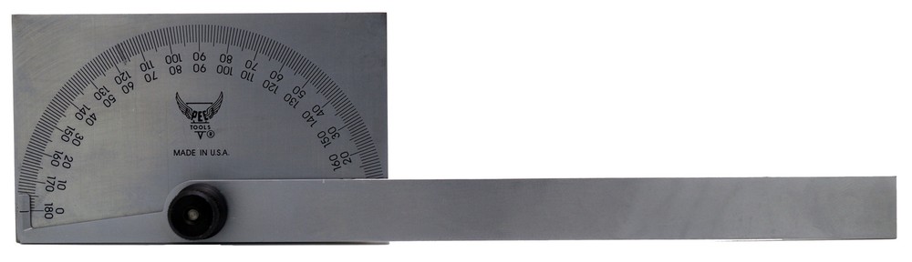 Protractor 0-180Deg 6" Arm with Rectangular Head: 3-5/16" x 2"