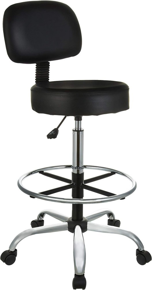 AmazonBasics Adjustable Drafting Spa Bar Stool w/ Foot Rest, Wheels - Black