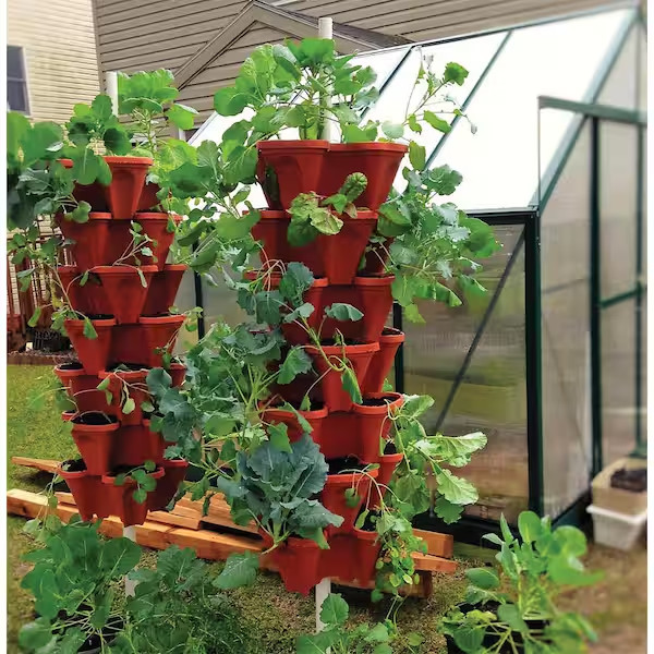 Mr. Stacky Vertical Planter Terracotta Plastic Stackable Self-Watering (5-Pack)