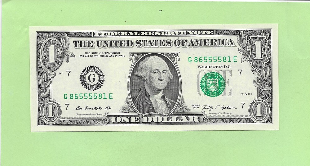 2009 ..UNCIRC $1  G 8655 5581 E  .... 2009  $1  G-E     QUAD NOTE  '5555'