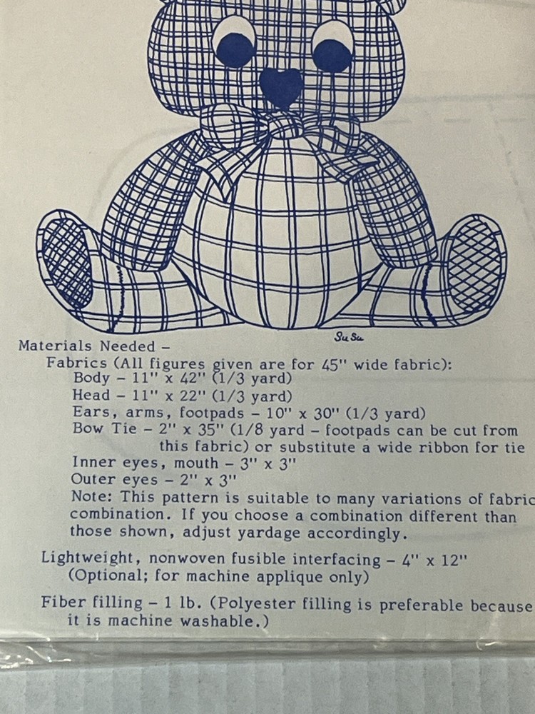 Toy Teddy Bear Patchwork Fullsize Pattern + Instructions No. 3719