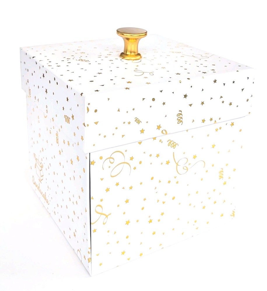 Send A Cake Explosion Birthday Gift EMPTY Box WHITE & GOLD DESIGN