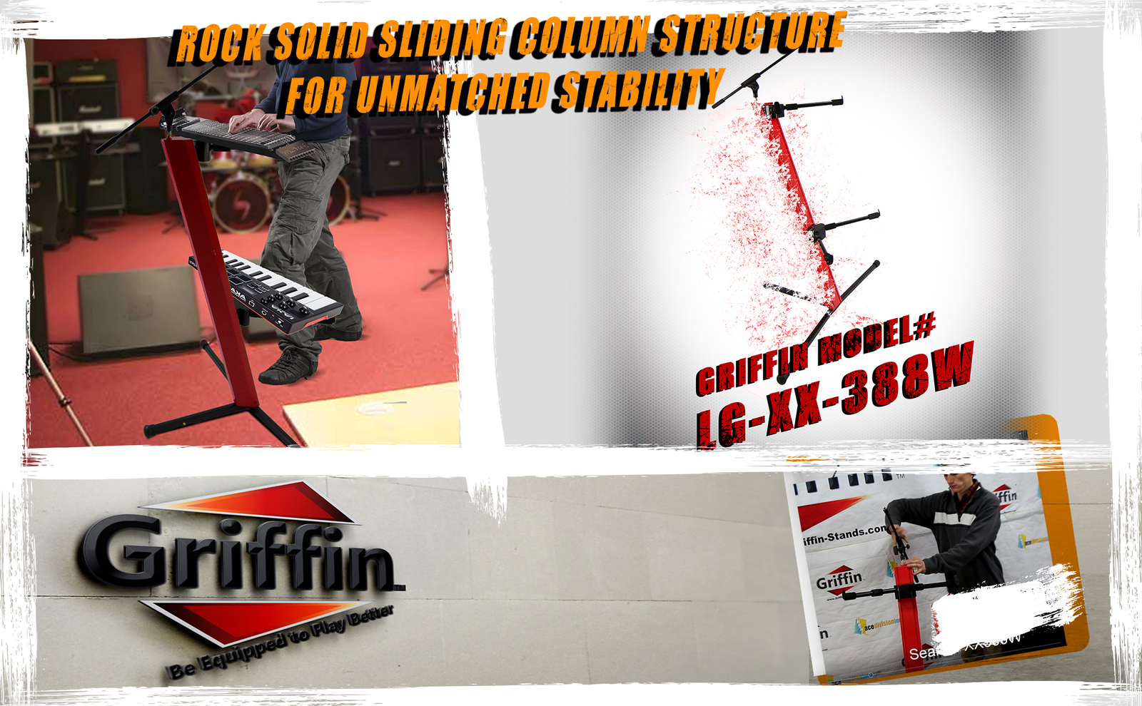 GRIFFIN Two Tier Column Keyboard Stand - Mic Boom 2 Arm Double Mount Studio Gear