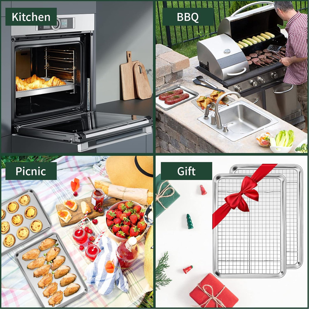 Quarter Sheet Pan with Cooling Rack Set [2 Baking Sheets + 2 Baking Racks]