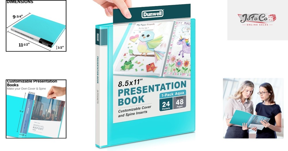 Customizable Aqua Document Binder with 24-Pockets for Professional Presentations