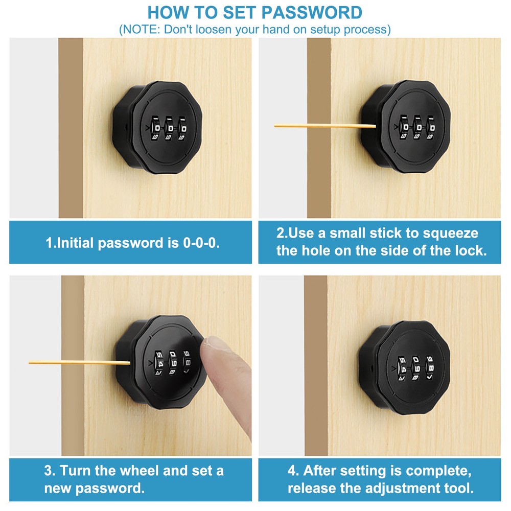 1-3/16" Combination Cabinet Cam Lock Cylinder Password Coded Lock Black