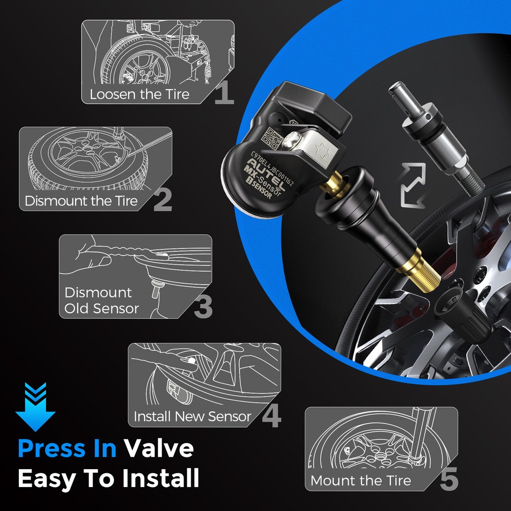 Autel TPMS Sensor MX-Sensor 315MHz & 433MHz Programmable Universal Rubber Valve