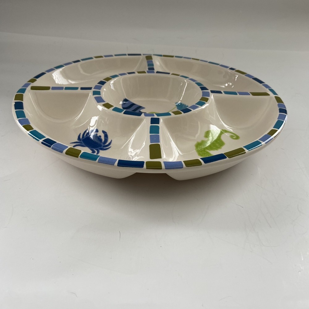 Chip Dip Snack Appetizer Platter Beachy Nautical Summer Hand Painted