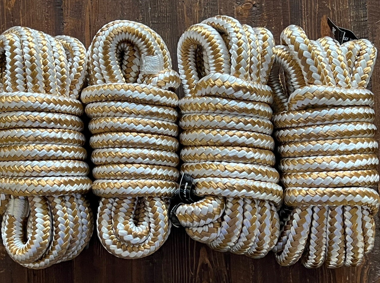 4 Pack White Gold 1/2 Inch 15FT Double Braid Nylon Boat Dock Line Mooring Rope