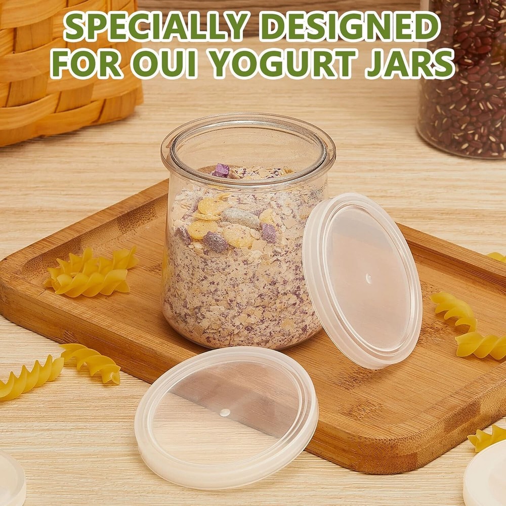 48 Pack Clear Plastic Jar Lids for Oui Yogurt Containers, Replacement Lids