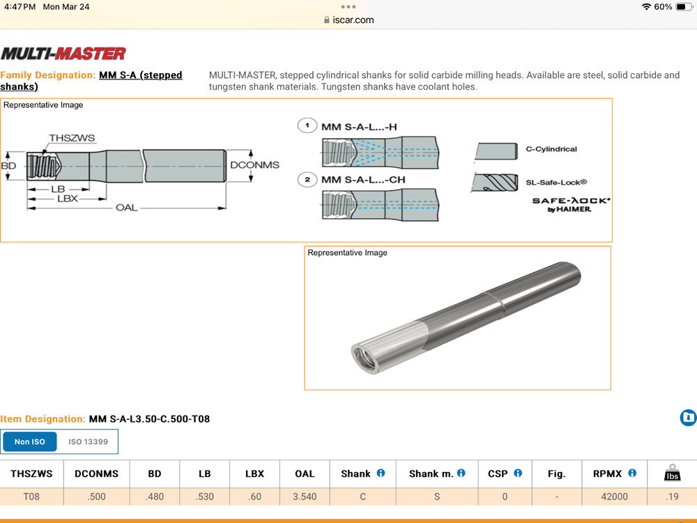 metalworking milling tools ISCAR 1/2” Replaceable Indexable 3Flute Milling Head.