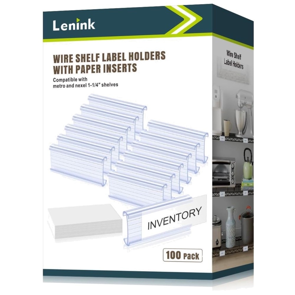 100Pcs Wire Shelf Label Holders with Label Paper Inserts