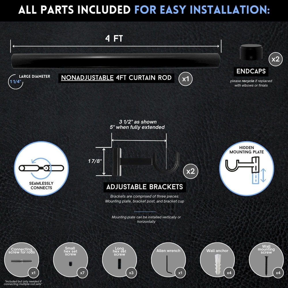 BlastHome® Non-Adjustable Luxury Curtain Rods for Windows, 1 ¼”