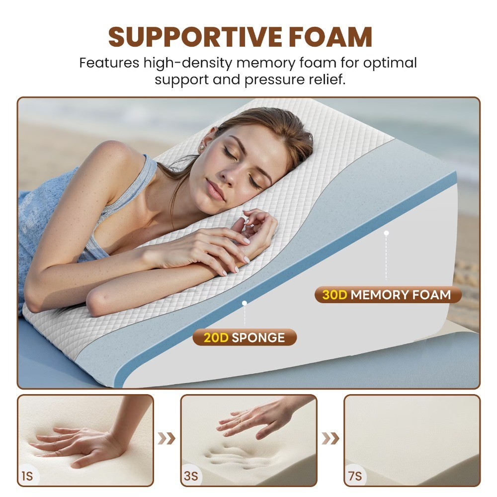 Extra-High Wedge Pillow, Memory Foam Bed Wedge for Snoring & Leg Elevation