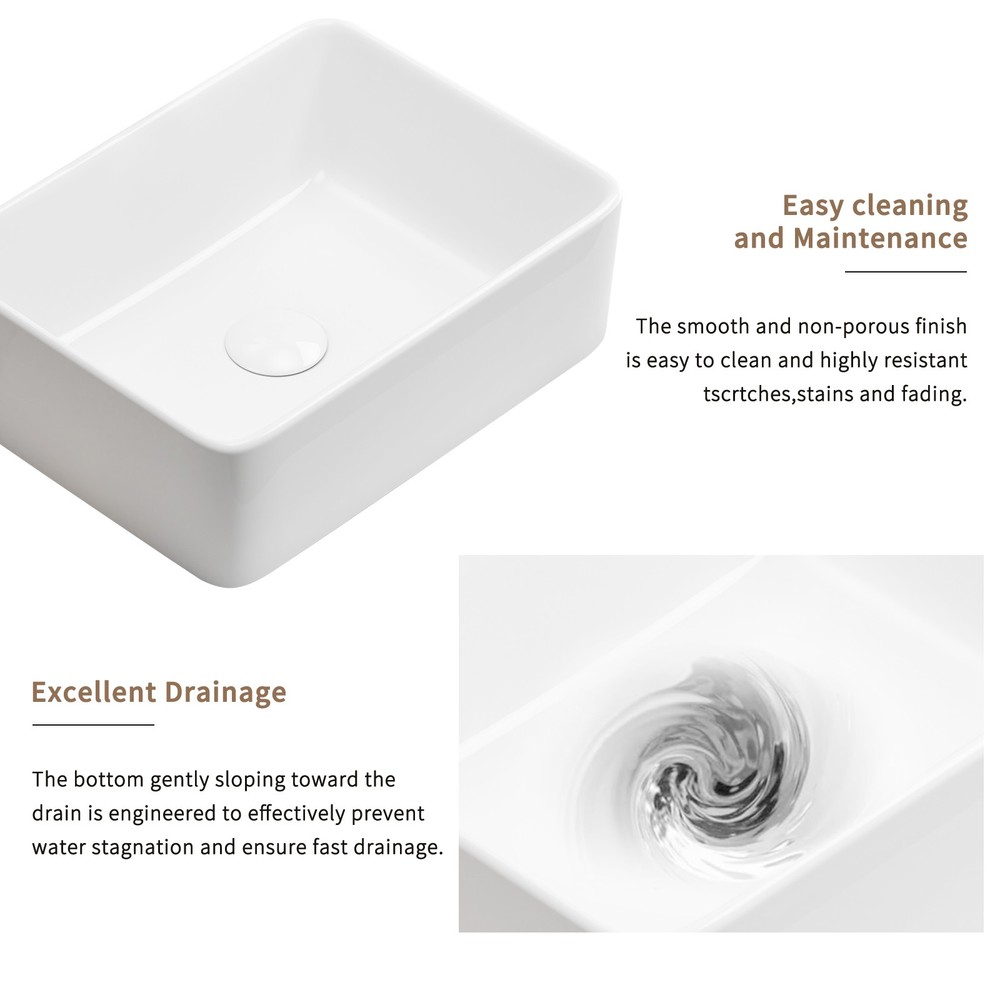 White Rectangular Vessel Sink 16"x12" Ceramic Countertop Bathroom Vanity Sink